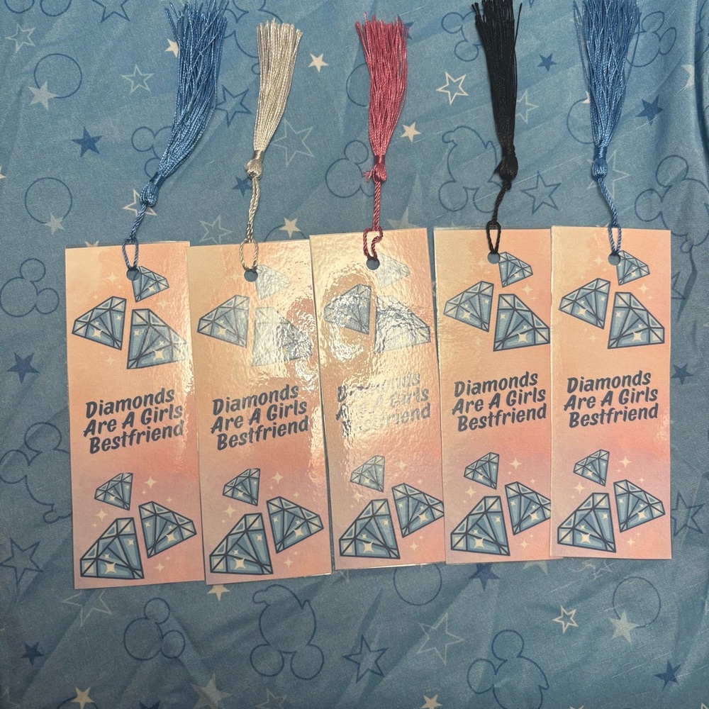 Laminated Diamond Themed Bookmarks with Tassels